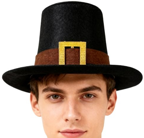 Pilgrim hattar - 25 x 15 x 3 cm ull justerbar svart kostym topphatt | retro Felt hörlurar med guldspänne för Thanksgiving cosplay skolspel fotografering festivaler kostym familjefester evenemang fest