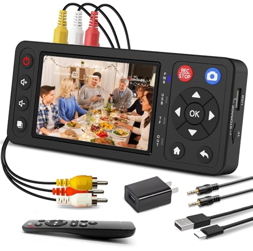 VHS to Digital Converter with 4 HD Screen, VCR to Digital Converter, Convert to MP4 Compatible with VHS, VCR, DVR, DVD, Hi8, Mini DV, Camcorders(Tapes/DVD Player Not Included)