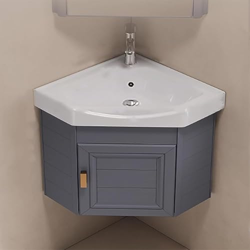WBJGUOD Ensemble Meuble-lavabo d'angle pour Salle de Bain, idéal pour Les Petits espaces : Meuble Mural avec Vasque Utilitaire et Robinet Eau Chaude/Froide (Dimensions : 38 cm/15 po, Couleur : Gris)