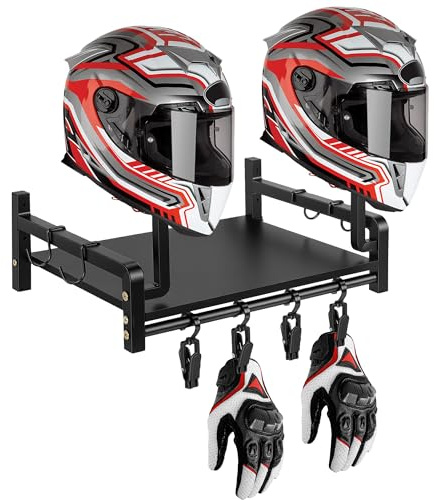 MEKOTRIN Motorradhelm Halterung mit Haken Schwarz | Garderobe, Helmpräsentationsständer für Wohnungen, Eingangsbereichen, Garagen, Werkstätten im Keller