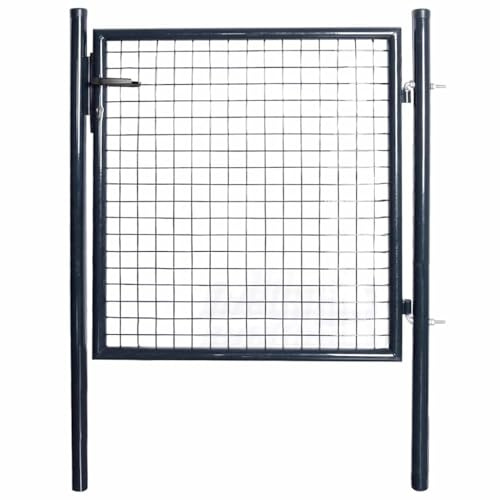 Mokuyary Portail de jardin grillagé en acier galvanisé 100 x 100 cm gris porte de jardin, clôture, porte intérieure, porte pour jardin, arrière-cour, terrasse