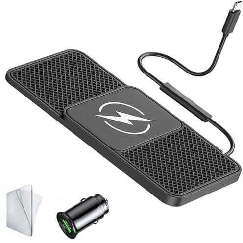 Wireless Car Charging Pad for Audi Q4 e-tron/Q4 Sportback e-tron 2021 2022 2023 2024 2025, 20W Fast Non-Slip Charging Mat with Built-in Cable, Universal Car Phone Charger for Smartphones & Earbuds