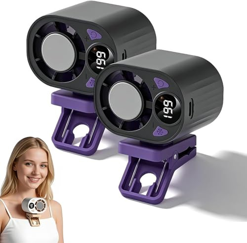 Clip en ventilador para Auto 2026 con pantalla led, ventilador de clip portátil, 199 velocidades y tecnología de semienfriamiento, mini recargable y ventilador giratorio, para Auto 2PCS-negro