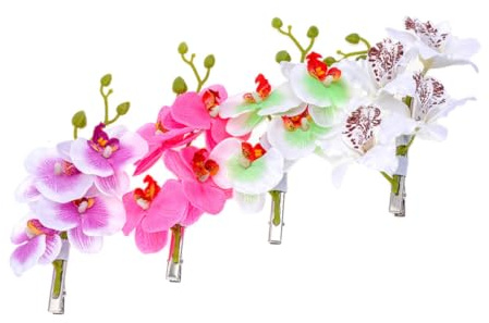 USHOBE 4stücke Künstliche Phalaenopsis Haarklammern aus Orchideen haarspangen für Damen Mädchen und Frauen für Hochzeit Strand Party und Festivals Zufällige Farbe
