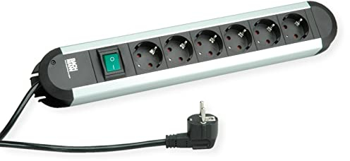 Bachmann 330.071 - Regleta para escritorio con interruptor (6 enchufes), color negro y plateado