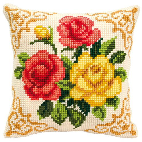 VERVACO Kit Cuscino Punto Croce Fiori Set Ricamo Principianti Cuscini Gobelin Decorativi ca. 40 x 40 cm Accessori per Lavoretti Creativi DIY Casa Decor Hobby Adulti Cross Stitch