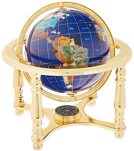 Unique Art Since 1996 Einzigartige Kunst 25,4 cm hoch Tisch Top Lapislazuli blau Ocean Edelstein World Globe mit 4 Bein Gold Ständer