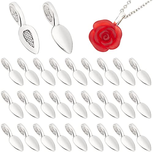 PandaHall 50 pcs Tibetische Art Legierung Kleber auf flachen Pad Bails Blatt Form Anhänger Charms Verbindungsstück Aufhänger 26x8mm für Schmuck Herstellung Antik Silber