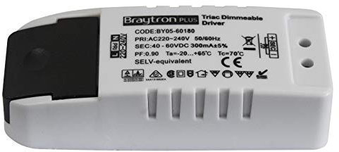 Braytron LED Trafo Max. 300mA 40-60V DC max. 18W Dimmbar Treiber Netzteil für LED Beleuchtung