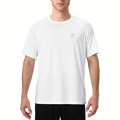 MeetHoo Men’s Rash Vest, Rash Guard UV T Shirt UPF 50+ Top Sun Protection Short Sleeve Tee for Surfing Running Swimming White