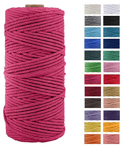 JeogYong Naturliches Baumwolle Garn, Baumwollgarn Makramee-Seil Weiches Baumwoll-Seil, zum Wandbehänge, Pflanzenhalter, Basteln, Heimtextilien, Geschenkverpackung 3mm x 109 Yards (Rose Red)