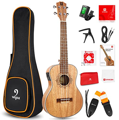 Vangoa Akustik-Ukulele, 66 cm (66 Zoll), Mahagoni-Ukulele, professionelles Set mit Equalizer-Starter-Set (Gigbag, Plektren, Gurte, Saiten, Reinigungstuch, Getting Started Manual)