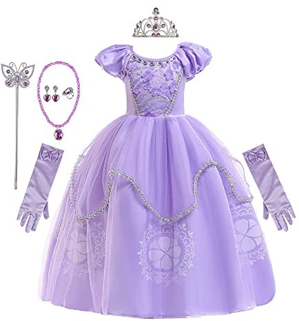 REXREII Déguisement de princesse de Sofia Raiponce pour fille Halloween Fête de Noël Anniversaire Robe de bal avec accessoires - Violet - Medium