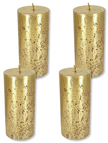 DARO DEKO Kerze mit Schimmer - 7 x 15 cm Gold - 4 Stück
