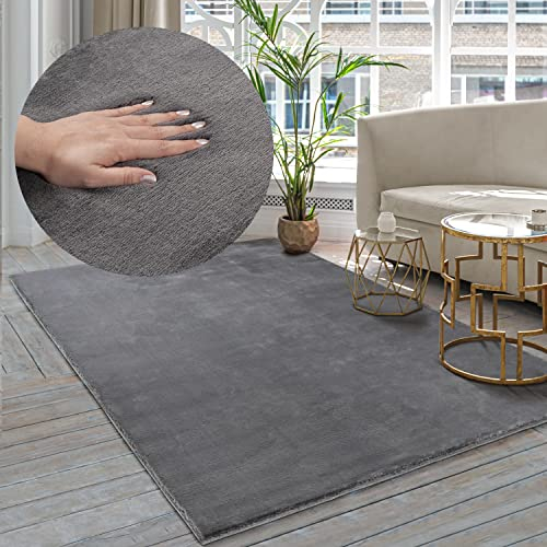 the carpet Premium Moderner Hochflor Langflor Wohnzimmer Teppich, Super Soft, Kunstfell, Flauschig, Felloptik, Anthrazit, 80 x 150 cm