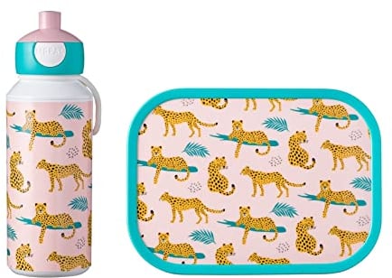 Mepal - Lunch-Set Campus - Lunch-Set für Kinder mit Pop-up Trinkflasche & Lunch Box - Lunch-Set für die Schule oder unterwegs - Spülmaschinenfest & BPA-frei - 400 ml + 750 ml - Leopard