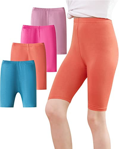 Adorel Legging Court Cycliste Short sous Robe Fille Lot de 4 Rose, Rose Rouge, Orange, Bleu 5-6 Ans (Taille Fabricant: 120)
