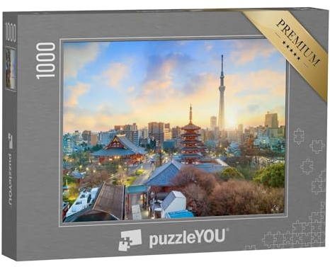 puzzleYOU: Puzzle 1000 Teile „Skyline von Tokio mit Senso-ji-Tempel und Tokyo Skytree“ – aus der Puzzle-Kollektion Tokio, Aus Aller Welt, Städte Weltweit