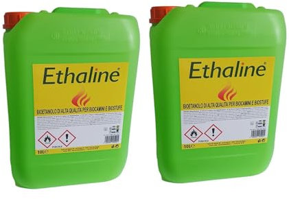 Arredo Stock Bioethanol, 2 Kanister à 10 Liter, 20 Liter insgesamt, über 96% Ethanol, Rauchfrei und geruchsfrei
