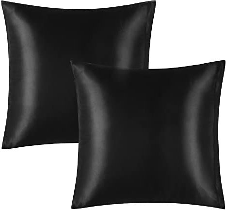 PiccoCasa Kissenbezug Satin Kopfkissenbezug 40X40cm 2er Set mit Reißverschluss für Haar und Haut Schwarz 40x40cm