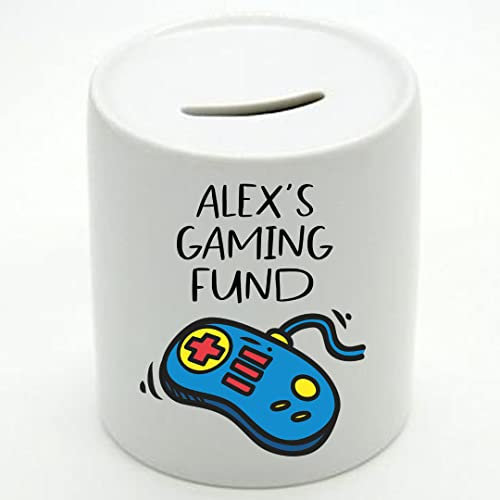 grabmybits Personalised Gaming Fund Money Box - Blue Controller - Add Any Name