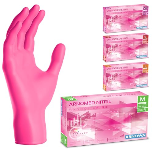 100x ARNOMED® Gants en nitrile taille M Rose, Gants à usage unique pour chirurgie & laboratoire, Gants en nitrile sans poudre et sans latex, Moufles en nitrile en XS, S, M, L, XL, XXL