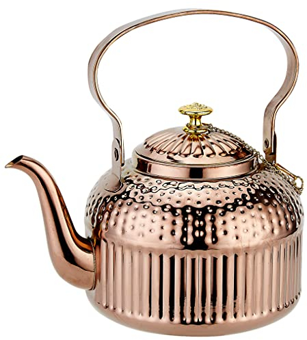 SANQIAHOME HD Copper Teapot with Infuser 52oz(1.5 litres) 5-6 Cups, Stainless Steel Water Boilers Loose Leaf Tea Maker Water Kettle for Stovetop Induction/Gas