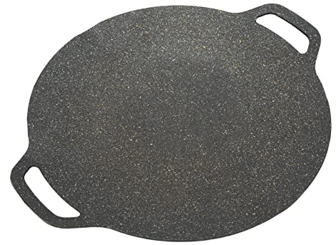 Piastra Coreana, Bistecchiera Coreana Forma Curva Nera Struttura Increspata Doppi Manici per Il Campeggio (38 cm)