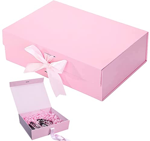 Boite cadeau Bowknot (21x17x7cm), Coffrets cadeaux pliables avec Couvercle Magnétique et Ruban, Boite Cadeau Magnétique, Boîtes Cadeaux Vide pour Cadeaux, Mariage, Fête, Anniversaire (Rose)