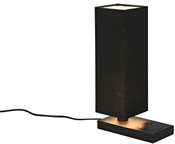 Reality Leuchten Tischleuchte Haley R59100132, Metall Schwarz matt, Schirm Stoff Schwarz, exkl. 1x E14, induktives Ladefeld