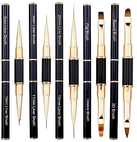 Juego de 5 pinceles profesionales para arte de uñas, doble extremo, polvo acrílico, pinceles de línea fina para esmalte de gel, diseño de bricolaje (negro y dorado)