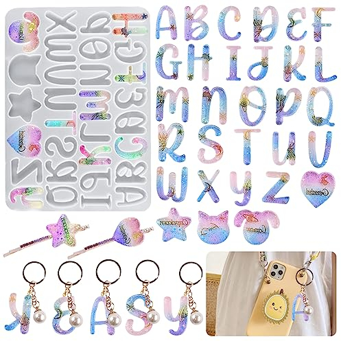 HyzaPhix Silikonform Gießformen Buchstaben Alphabet Epoxidharz Formen Letter Silikon Harzformen für DIY Schmuck Schlüsselbund Kunsthandwerk