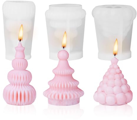 3 pcs Christmas Tree Candle Molds, CNYMANY 3D Xmas Tree Shape Silicone Candle Making Mold Resin Epoxy Mould Soap Mold Craft Making Tool for Wax Chocolate Party Eve Dinner Festival Home Decor