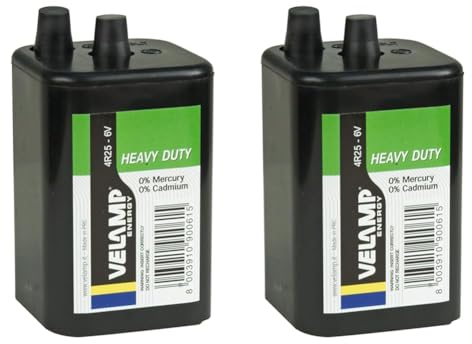 Velamp Quadratische Batterie 4R25 Zink Carbon, 6V. Für Taschenlampen, Straßenblinker, Heimwerker Hochresistente ABS-Karosserie, 6 V, Einzelpack (Packung mit 2)