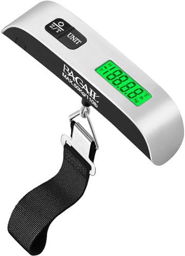 BAGAIL Digital Luggage Scale, 110lbs Hanging Baggage Scale with Backlit LCD Display,Portable Suitcase Weighing Scale,Travel Luggage Weight Scale with Hook,Strong Straps for Travelers(Ash Silver