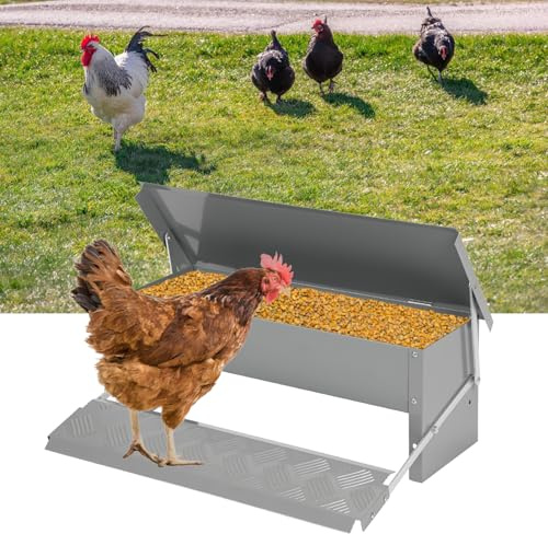 Aopunly 2X Futterautomat für hühner Geflügel mit Deckel Futterspender, 5kg Fußpedal selbstöffnender Futtertrog automat hühnerfutter