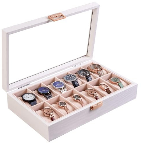 ProCase 12 Slots Uhrenbox, Uhrenkasten Holz, Uhrenkissen Herren, Uhrenschatulle Uhrenaufbewahrung Uhrenorganisation Uhrenkoffer watch box für Herren - Weiß