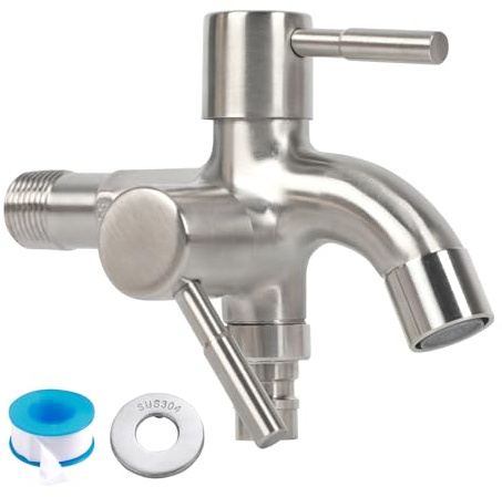 Grifo doble exterior G1/2, grifo doble de acero inoxidable 304, universal, resistente a las heladas, para lavadora, jardín, baño, cocina, barril de lluvia (modelo A – colores de acero inoxidable)