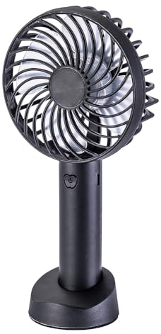 EUROtops Mobiler Mini-Ventilator – Wiederaufladbarer Hand- / Tischventilator, 3 Kühlstufen, Schwarz, Mit USB-Kabel, Bis zu 2 Stunden Leistung für Camping/Garten/Unterwegs