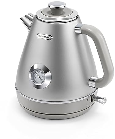 Hazel Quinn Hervidor Eléctrico con Termómetro, 1.7 L Sin Cable de Acero Inoxidable, Libre de BPA, Base 360°, Apagado Automático y Protección contra Hervido Seco, Gris Espacial