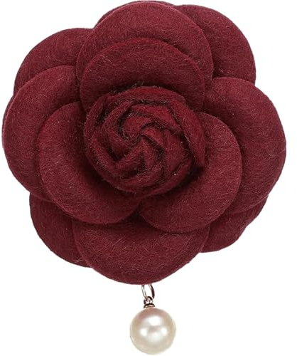 Broches en Forme de Fleur de Camélia, Broches Vintage en Tissu avec Perles Artificielles, Élégantes Épingles Florales pour Femmes, Chapeau, Robe, Chemise, Cravate, Violet (Rouge)