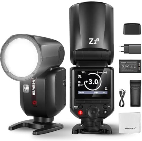 NEEWER Z2-S 2,4G TTL Flash Rundkopf Blitz Speedlite für Sony, 76W, Benutzeroberfläche, Modellierllampen, TTL/M Quick TCM Schalter, 1/8000s HSS, 2600mAh Akku, 480 volle Leistung Blitze, Reinigungstuch