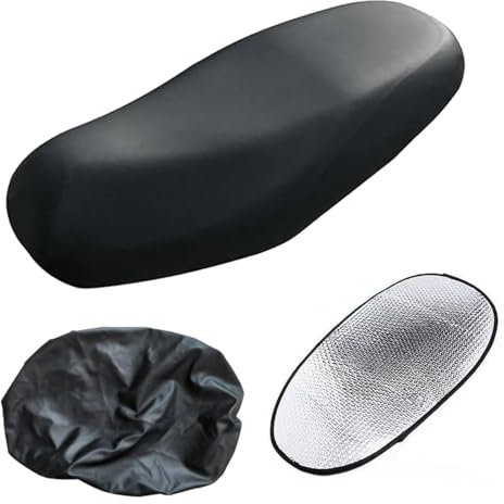 2 Funda para Asiento Moto Impermeable,Funda de asiento universal para moto, elástica, resistente al agua, polvo, protección solar, para moto, scooter Funda de Almohadilla de Cuero para Asiento