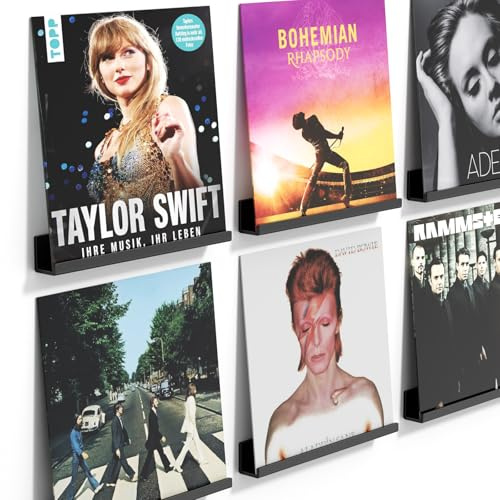 AITEE 6 Pack Schallplatten Wandhalterung 30,5cm Schwarz Acryl-Regale | Wandregal für Vinyl, Kinderbücherregal und Magazinregal zur Aufbewahrung und Präsentation
