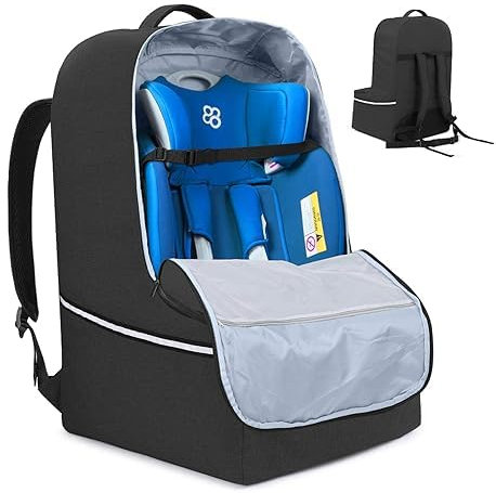 Teamoy Säuglings-Autositz-Reisetasche, Autositz-Gate-Check-Tasche mit Top-Griff und reflektierenden Bändern, Säuglings-Autositz-Trageabdeckungen für Flugzeug, Schwarz