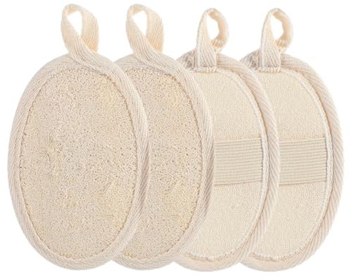 4 Pièces Épurateur exfoliant pour le corps en éponge de luffa naturel, Éponge de bain douche en luffa biodégradable pour la protection de l'environnement, pour Visage Corps Cuisine Salle de Bain