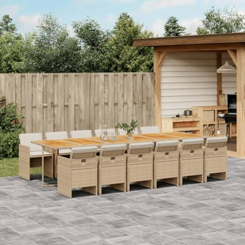 Gecheer 13-TLG. Garten Essgruppe 12 Personen, Rattan Gartenmöbel Set, Sitzgruppe Garten Lounge 12 Stühle mit Tisch, Balkon Möbel, Terrassenmöbel Set, Gartengarnitur Sitzgarnitur, mit Kissen, Beige