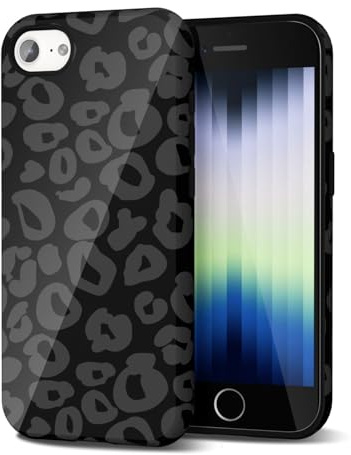 Svanove Cheetah Print Phone Case for iPhone SE 2nd 3rd Generation, Girly Cute Leopard Case for Women, Luxury Trendy Retro Animal Print Design, Aesthetic Pattern Hard Shell Plastic Cover, Black