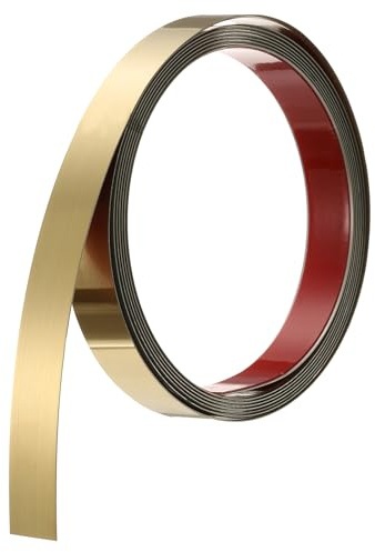 sourcing map Stainless Steel Wall Molding Trim, 10Ft x 0.78 inch, Peel and Stick Metal Trim, Self-Adhesive Mirror Trim for Wall Ceiling, Fireplace, Mirror Edging, Brushed Gold