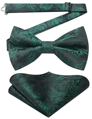 Enlision Grün Fliege Herren Paisley Einstellbar Fliege Mit Einstecktuch für Hochzeit Anzug Smoking